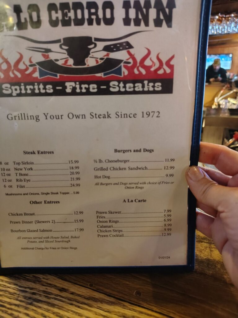 Palo Cedro Inn Menu 3